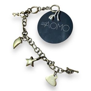 Brass charm bracelet. Chain link. 9 inches long.